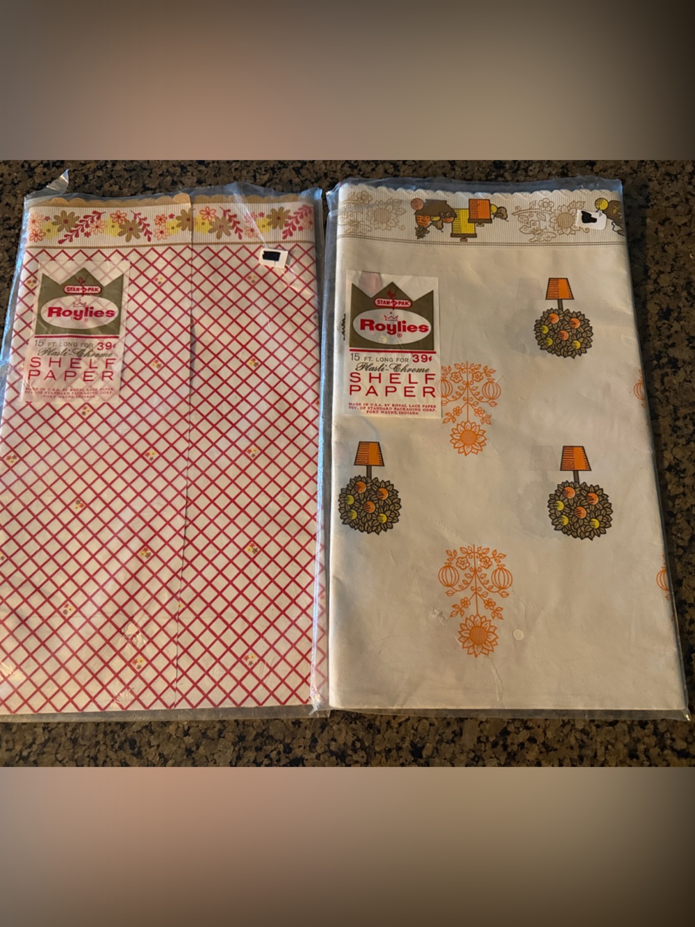 New In Package Lot of 2 Vintage Roylies Shelf Paper Red Orange Gold